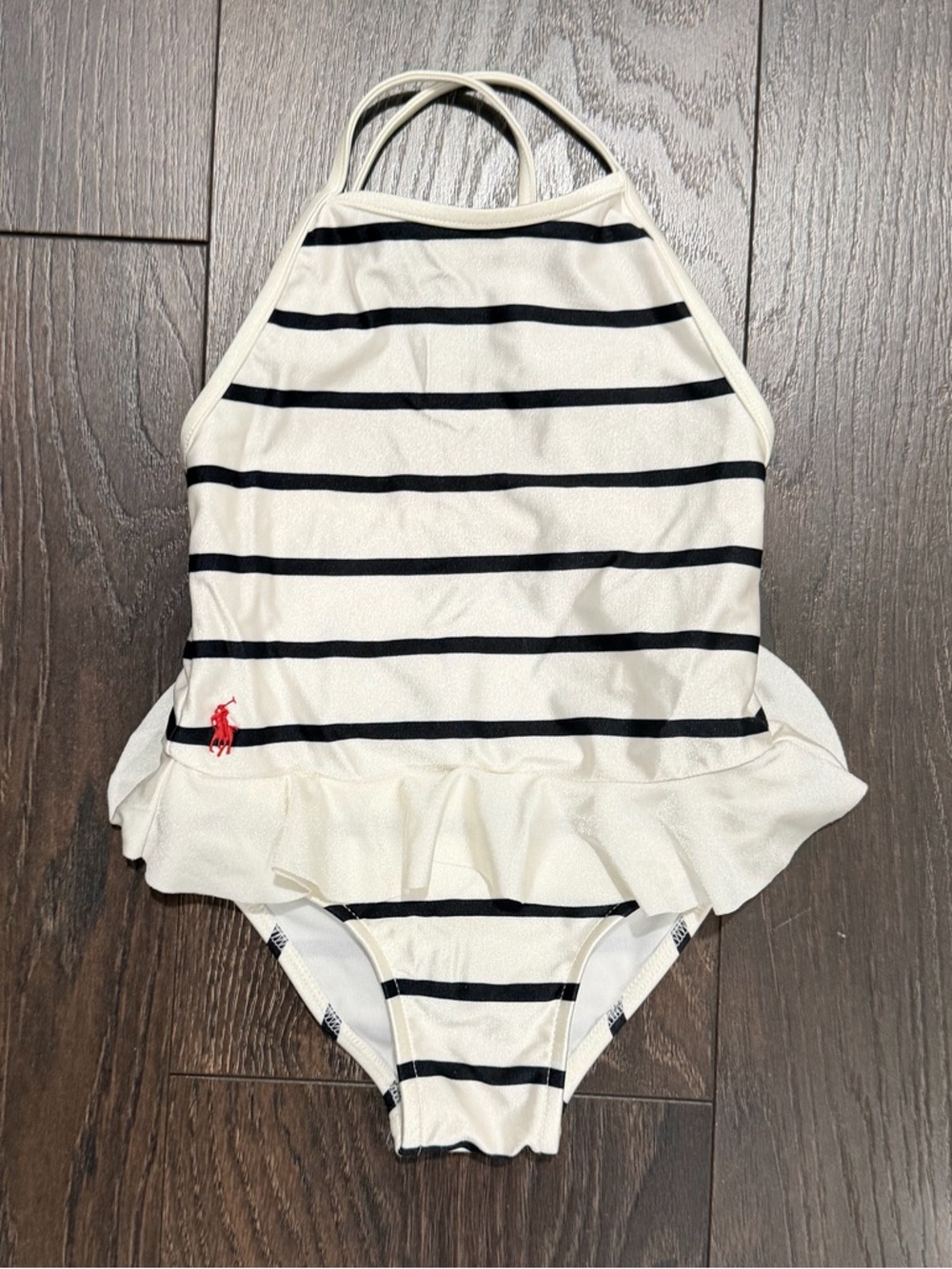 NWOT Ralph Lauren Girls' Stripe Ruffle One-Piece Swimsuit - 9-12 Months